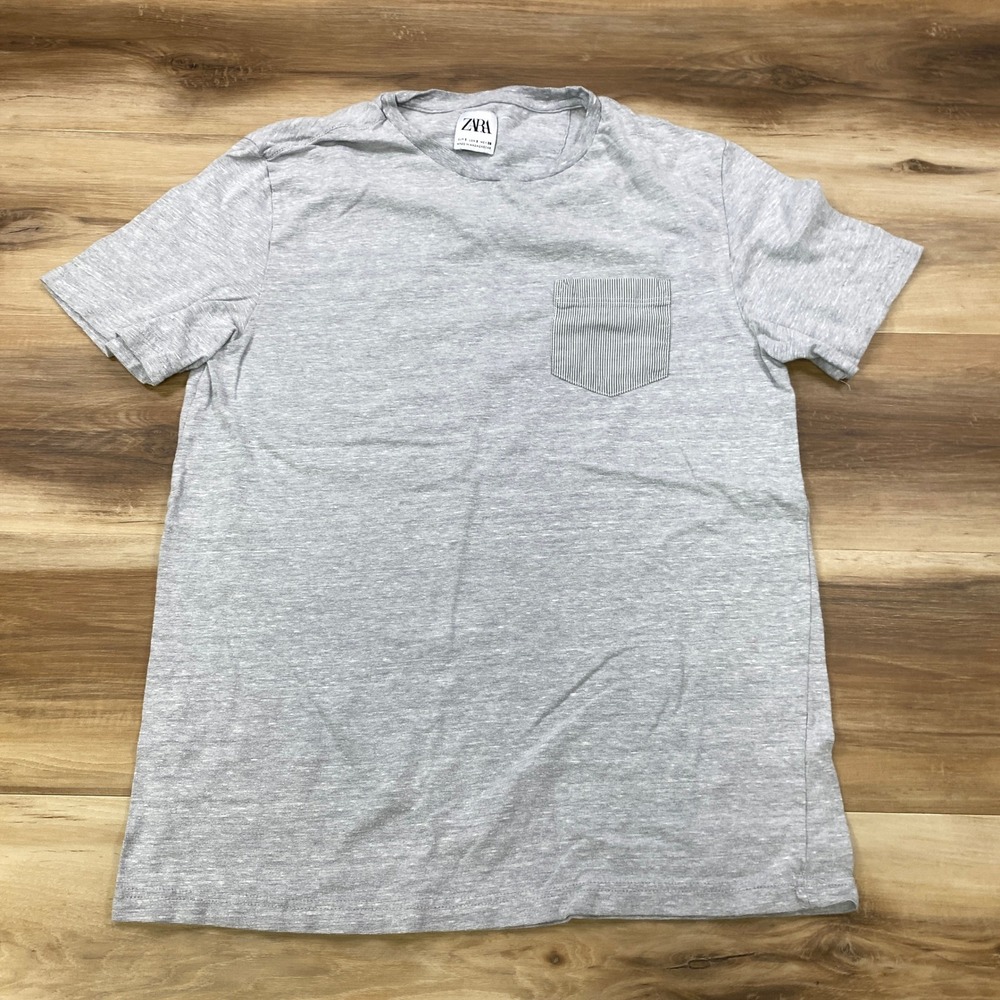 Zara Pocket Tee Men S Minimalist Heathered Knit Striped Pocket Gray Casual Shirt